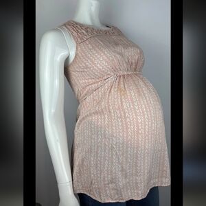 Thyme Maternity Sleeveless Blouse Top Women’s Large Pink White Smocked Boho